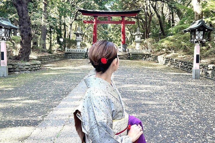 着物、茶道、秋の神社での写真撮影を私たちと