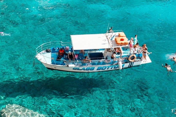 ケリ洞窟とタートル島へのザキントスグラスボトムボートツアー