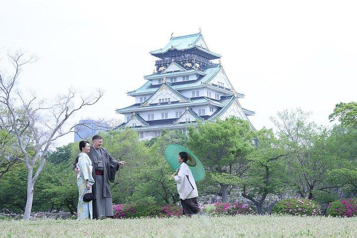 大阪城と散歩で着物撮影