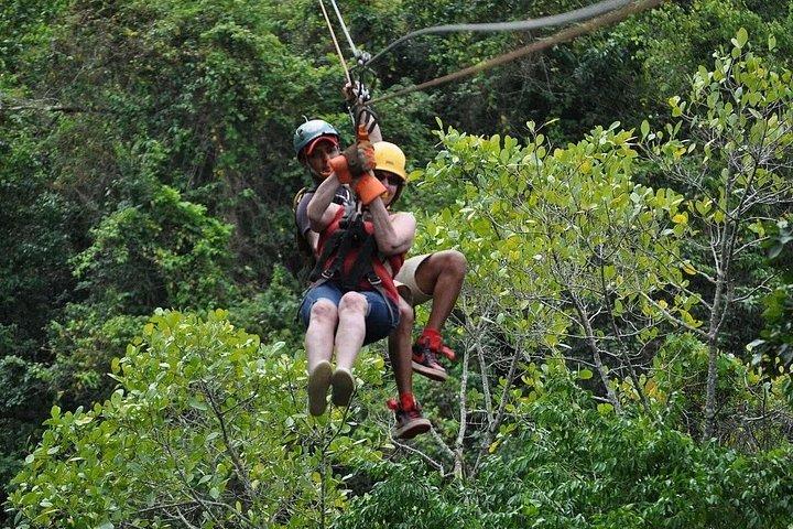 Triple Adrenaline Tour Waterfalls Zipline and Monkey Interaction