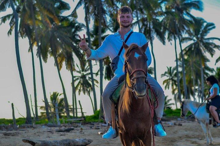 プンタカナプライベートオプションで乗馬のビーチサンセット
