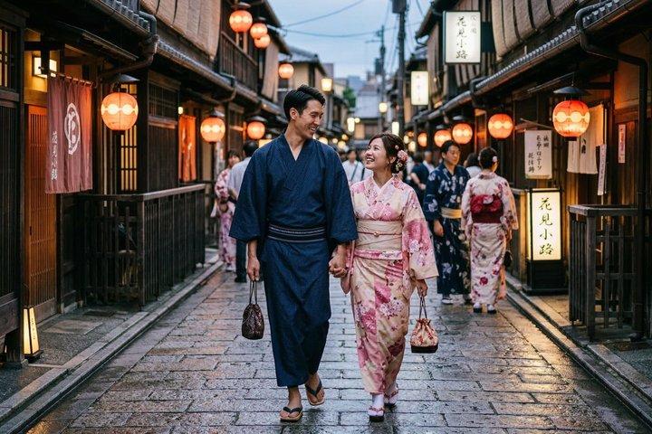 日没後の京都でプライベートナイトフォト撮影