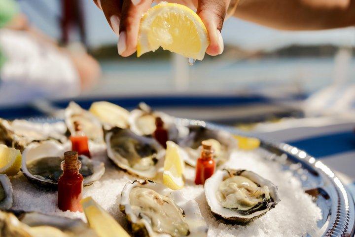 Excursion en voilier de dégustation d'huîtres à Lisbonne avec du vin vert