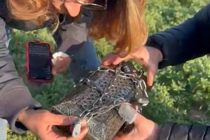 ヤシの木立の中で電動スクーターに乗って宝探し!