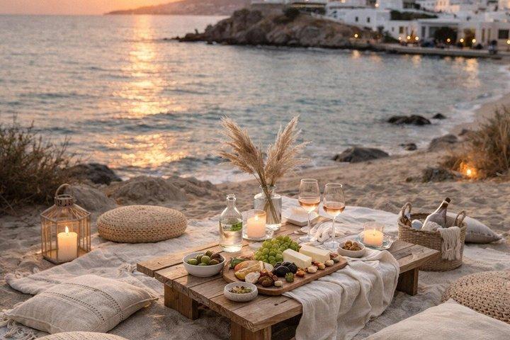 Sunset Picknick upplevelse i Mykonos med vin och utsikt