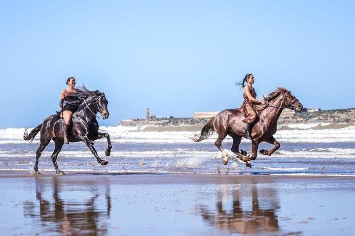 Passeggiate a cavallo al tramonto a Essaouira: deserto e oceano