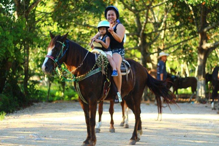 Tour de adrenalina, paseo a caballo, tirolina y cenote con almuerzo