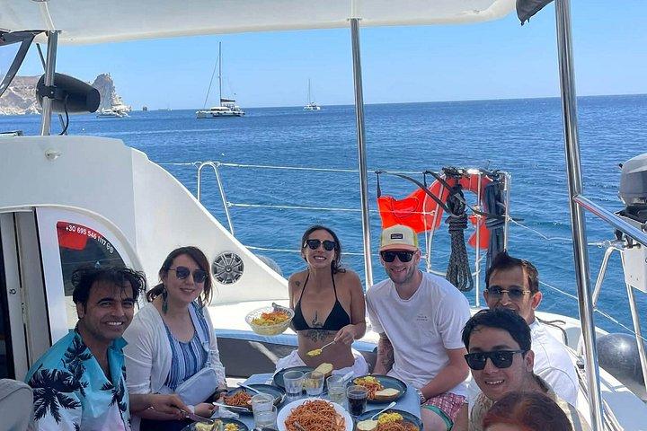 Santorini Standard Small-Group Catamaran Volcano, BBQ and Drinks