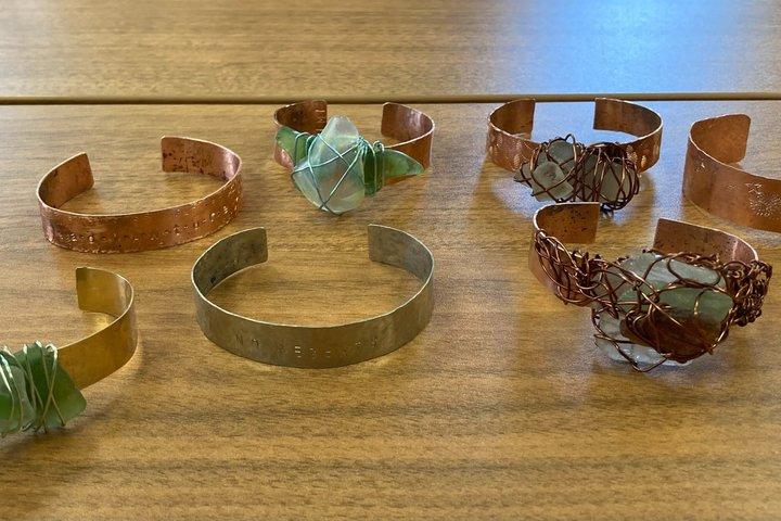 Jewelry Making Copper Cuff Pulseira com Vidro do Mar