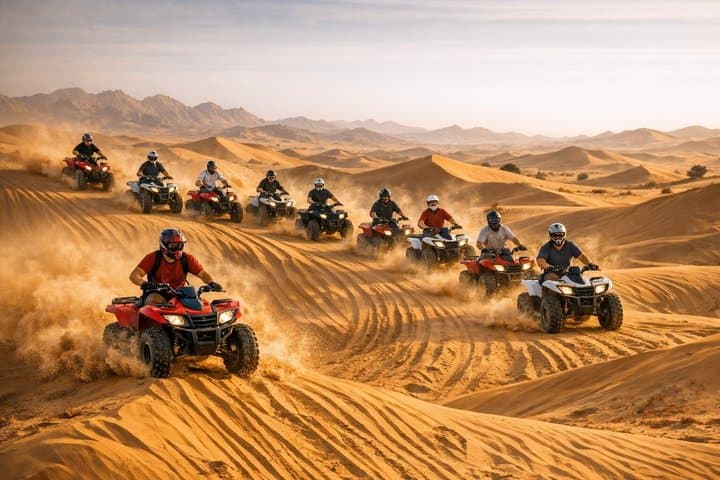 Dubai Desert Safari Dune Bashing, 60min ATV Quad, Camel Ride, BBQ