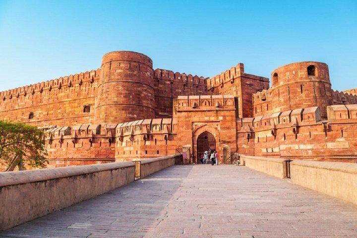 Agra : Agra Fort en Mehtab Bagh uitzichtpunt bij zonsondergang