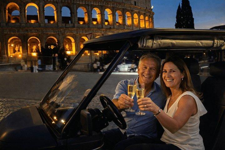 Panoramic Rome by Night Golf Cart Tour with Prosecco & Pick-Up