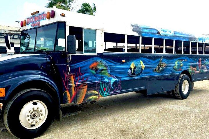 Giro turistico di Aruba con il variopinto bus della spiaggia