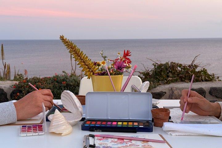 Experiencia de pintura de acuarela Santorini junto al mar