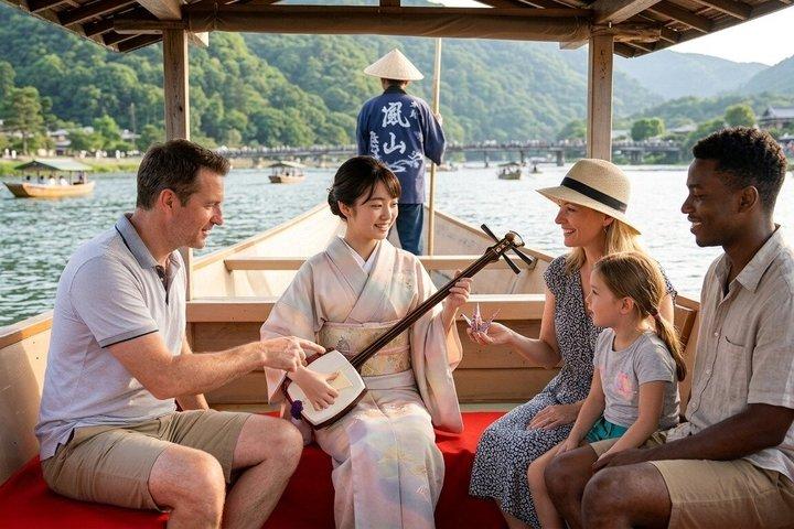 嵐山ラグジュアリーツアー貸切ボートと芸者と電車