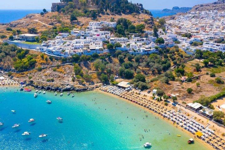 Lindos afslappende krydstogt: "Santorini-stil" landsby & 2 svømning stop