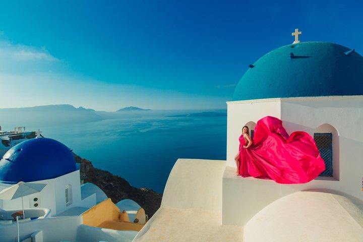 オイア・サントリーニでの空飛ぶドレス写真