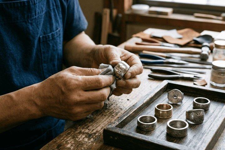 Kyoto : Japanischer Vintage-Münzring, der Klasse herstellt