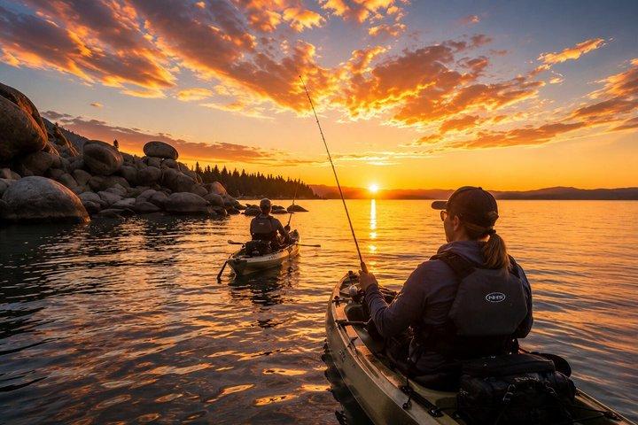 Tour di pesca in kayak all'alba o al tramonto del lago Tahoe
