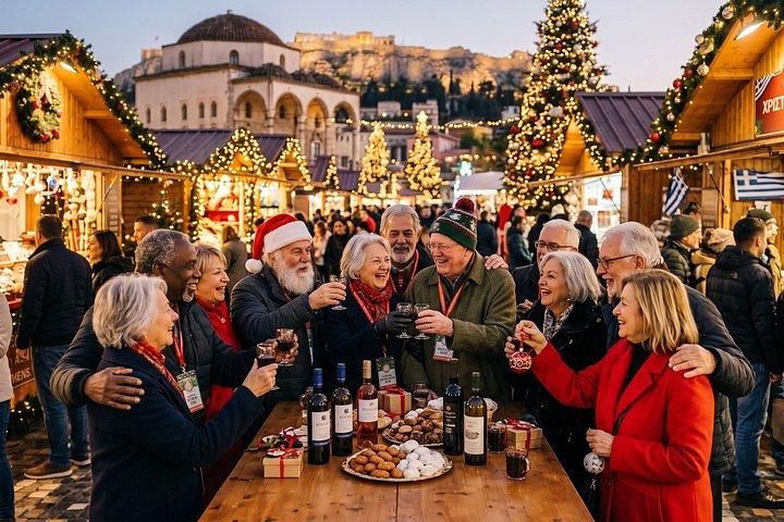 アテネの祝祭市場のプライベートクリスマスウォーキングツアー