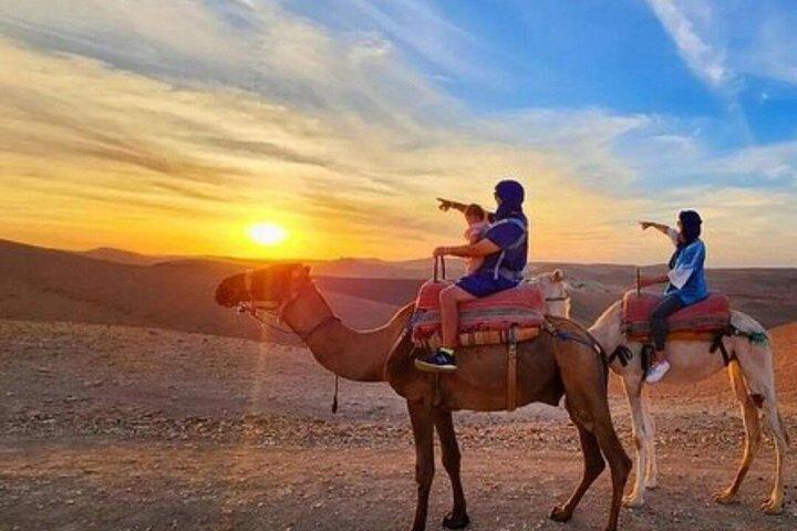 Marrakech Agafay Camel Ride and Dinner Fire Show at sunset