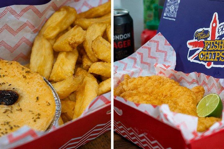 伝統的なフィッシュ＆チップスとロンドン観光バスツアー