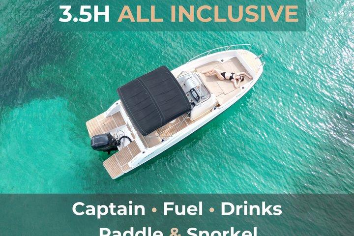 Passeio de barco privado em San Antonio com Paddel surf e mergulho com snorkel