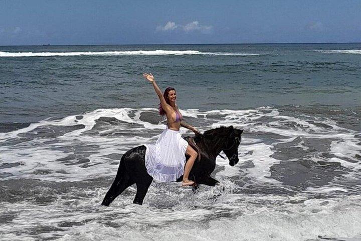 バリ島のブラックサンドビーチ乗馬アドベンチャー