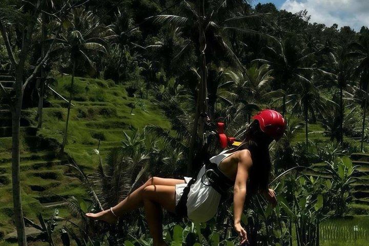 Ubud: Zipline, Sky Bike, og 4 spot sving i privat ris terrasse