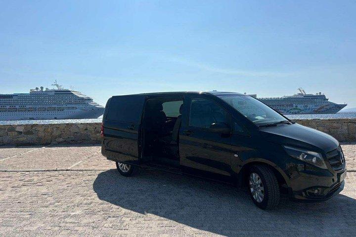 Mykonos privata flygplats och hamn ankomst Transfer