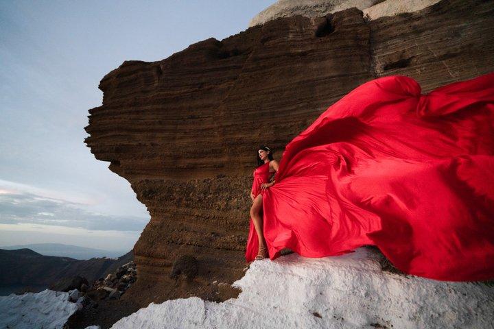 Vestido voador Experiência de fotografia em Santorini