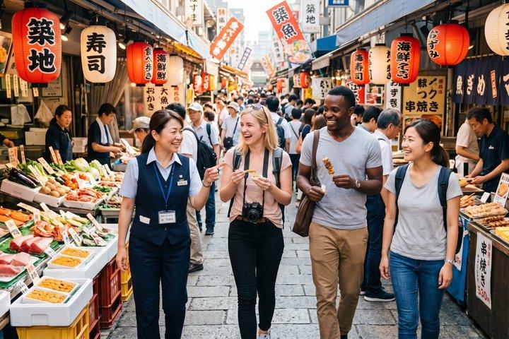 Mercado Tsukiji Food e Toyosu com guia licenciado pelo governo