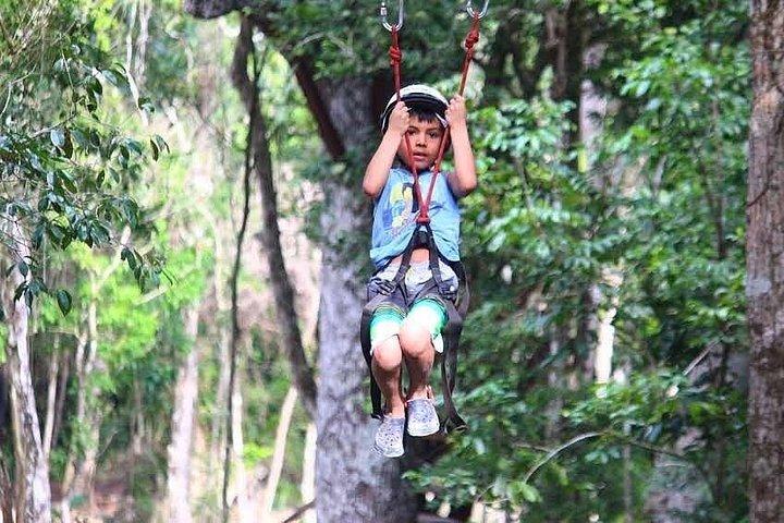 ジャングルアドベンチャーツアーATVジップラインセノーテ泳ぐ馬乗り