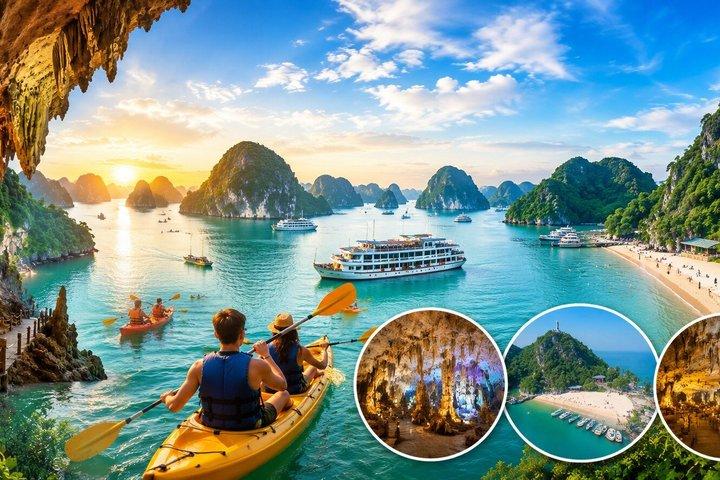 Hanoi : Crucero de un día por la bahía de Ha Long con buffet, fiesta en kayak y atardecer