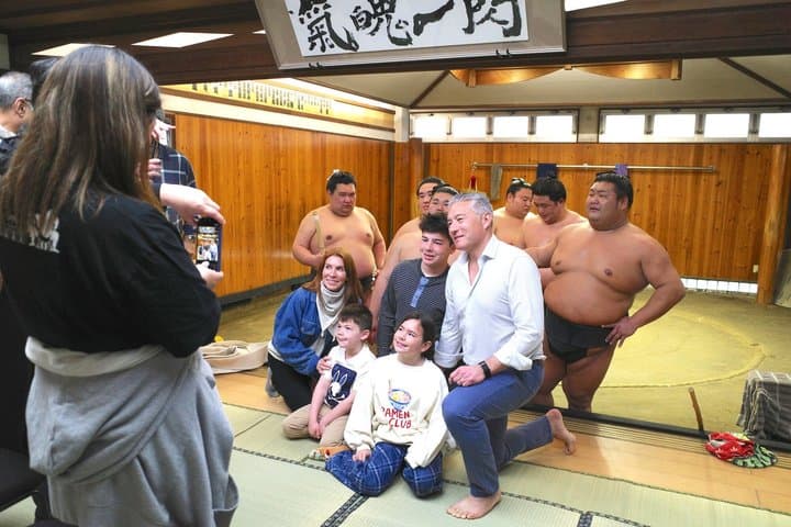 Authentic Tokyo Sumo Practice with Seat, Photos, and Audio Guide