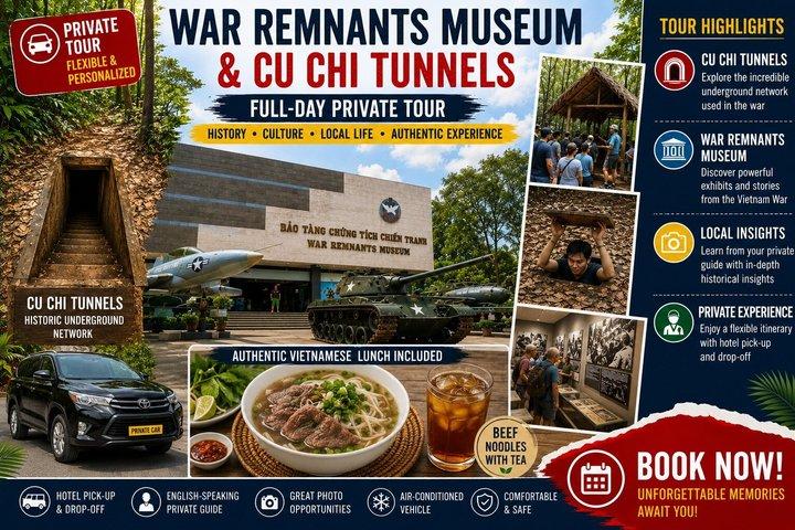 Tour privato di un'intera giornata al Museo dei resti di guerra e ai tunnel di Cu Chi