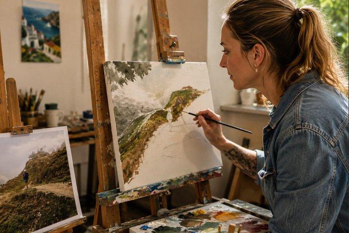 Pintura e esboço em um estúdio de arte de Milão com um pintor local