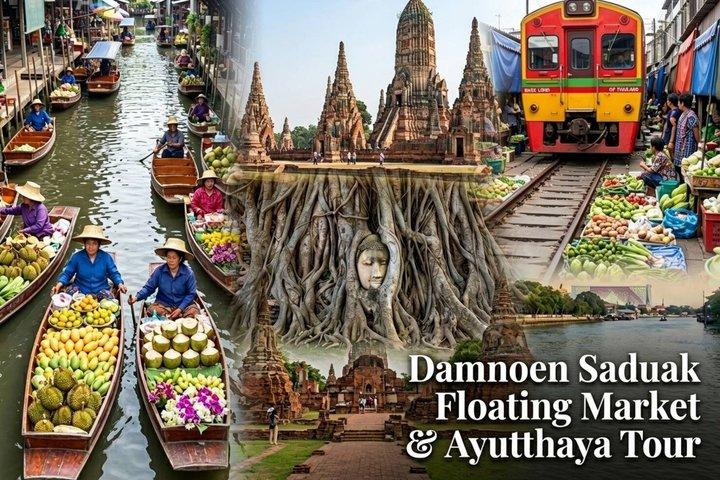 Visita al mercado flotante Damnoen Saduak y Ayutthaya desde Bangkok