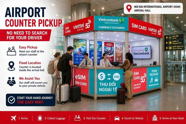 Noi Bai flygplatstransfer till Hanoi med Counter Pickup