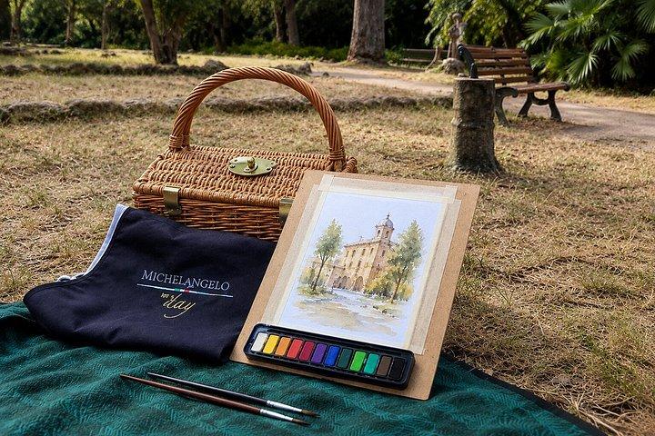 ローマで地元作家と水彩画教室