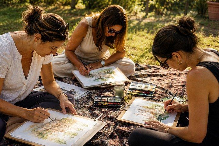 ローマで地元作家と水彩画教室