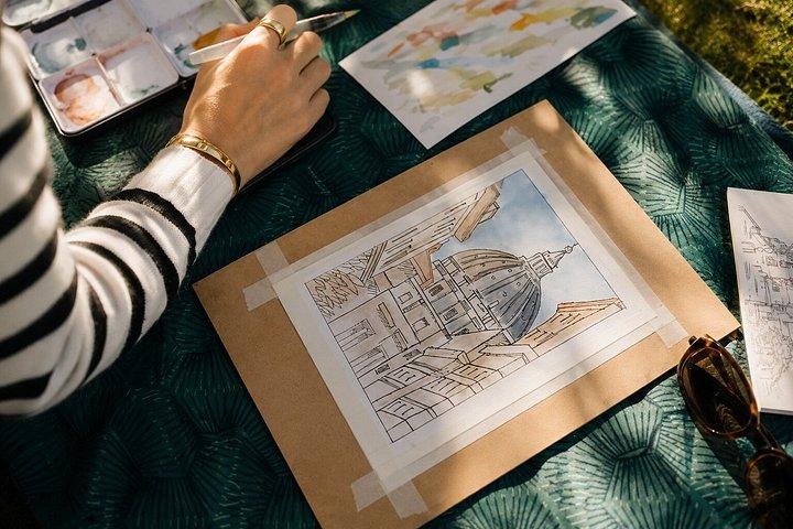 ローマで地元作家と水彩画教室