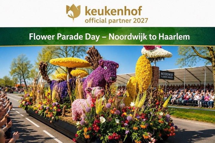 Desfile de las flores 17 de abril con tribuna y Keukenhof desde Amsterdam