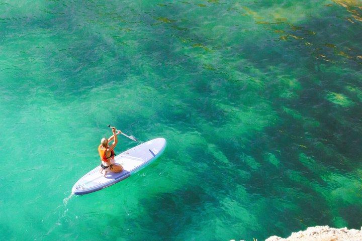 Albufeira : Sunset SUP Caves Tour met gratis professionele foto's