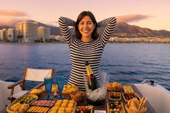 Fuengirola Bootactiviteit met cocktaildiner Champagne & zonsondergang