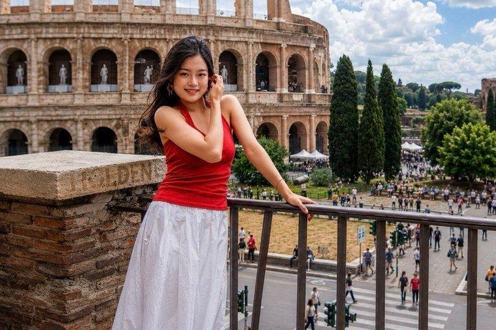 プロのカメラマンとローマで写真撮影