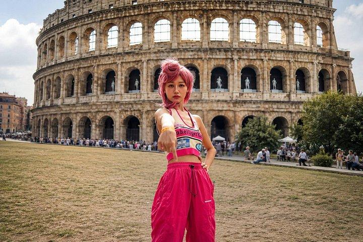 プロのカメラマンとローマで写真撮影