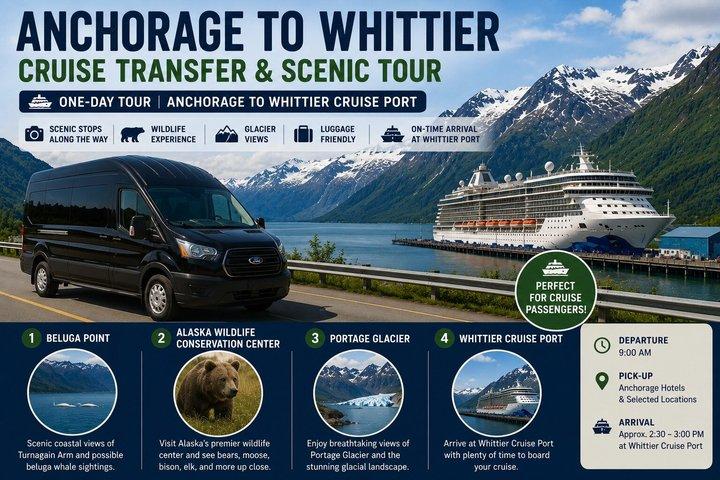 Anchorage to Whittier Cruise Transfer with Wildlife
