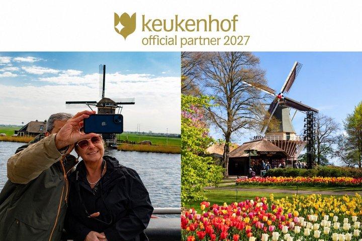 アムステルダム発：キューケンホフ庭園＆風車クルーズツアー