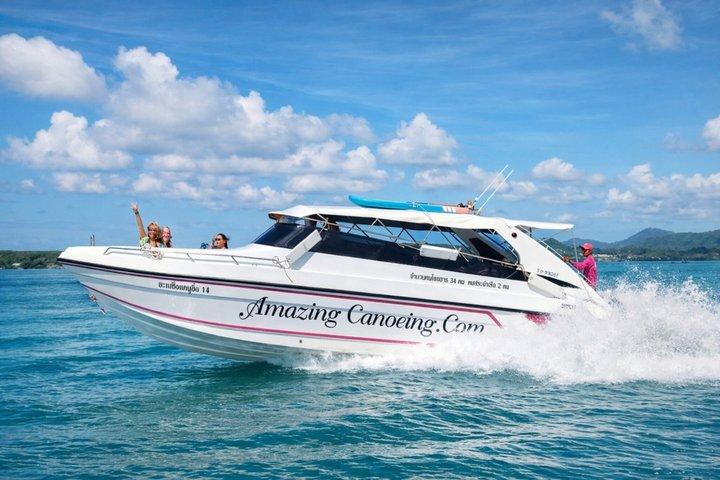 ジェームズ ボンド島でのカヌーとスピードボートでのランチ付き